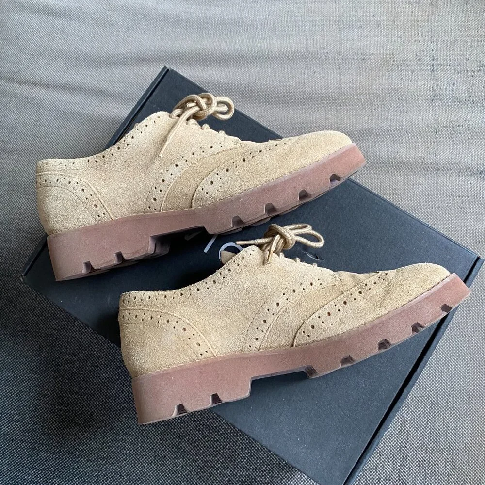 Vionic Beige Suede Brogue Lace-Up Flats